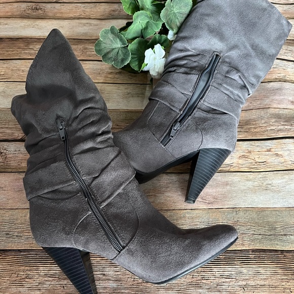 Apt. 9 Shoes - APT 9 Gray Dede Boots With Bow And Zipper Womens Mid Calf Scrunch  Size 7.5M